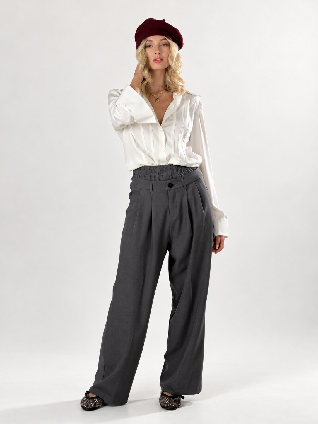 Pantalone relaxed fit doppio bustino|Colore:Grigio