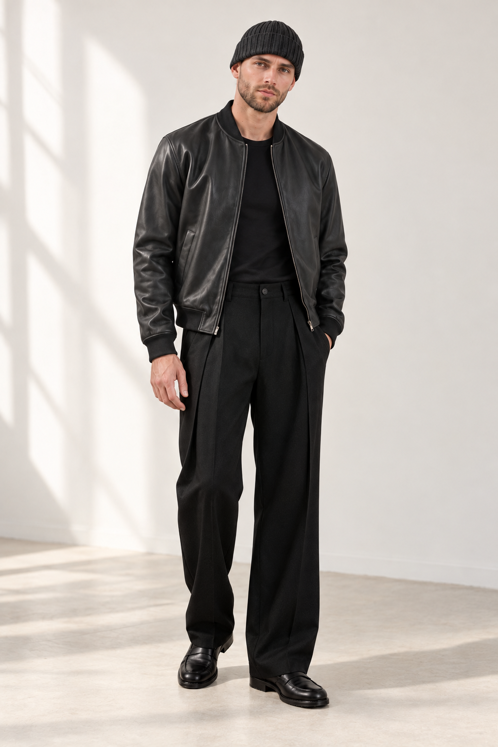Pantaloni wide-leg con pinces|Colore:Nero