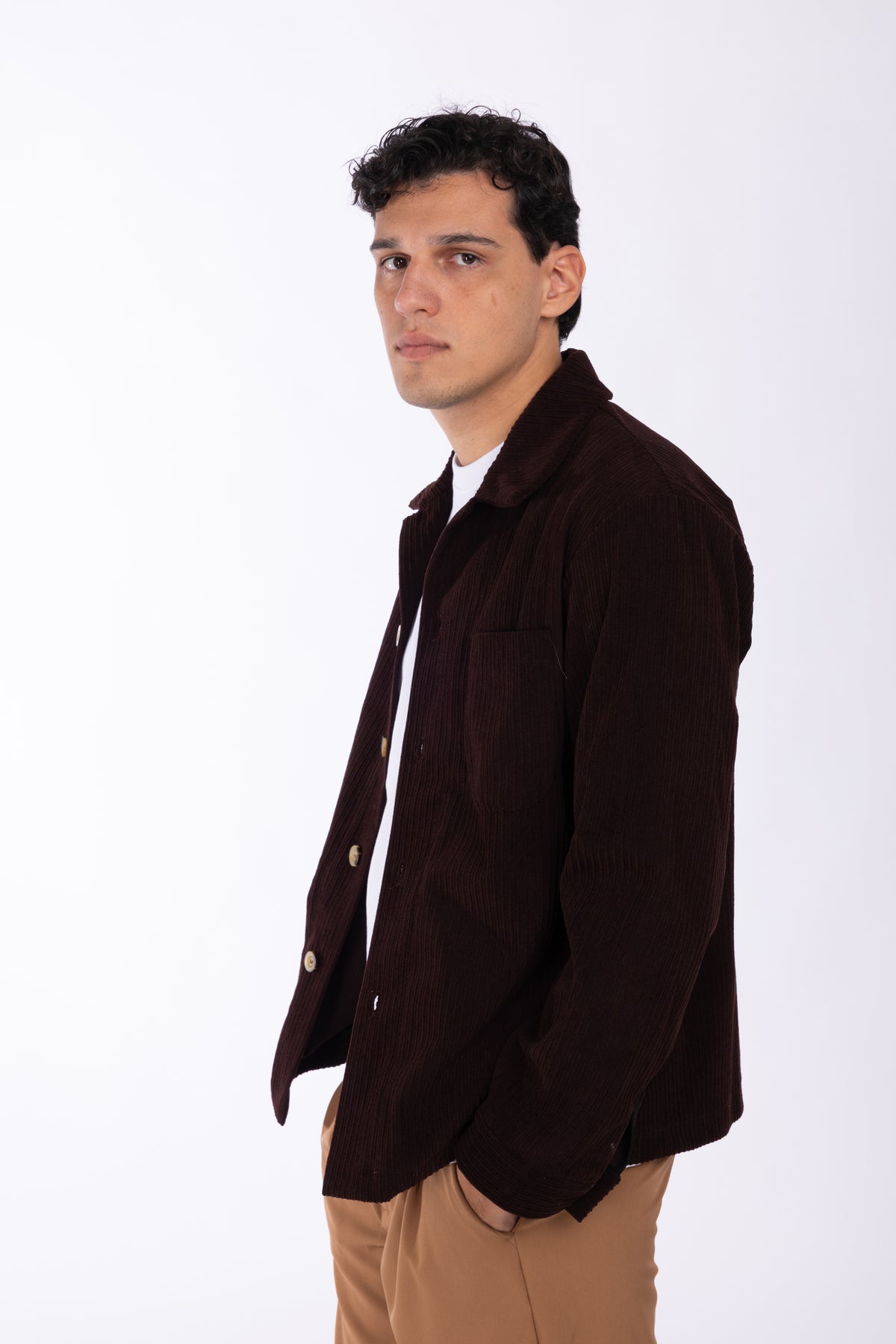 Giacca camicia in velluto a coste larghe|Colore:Cioccolato