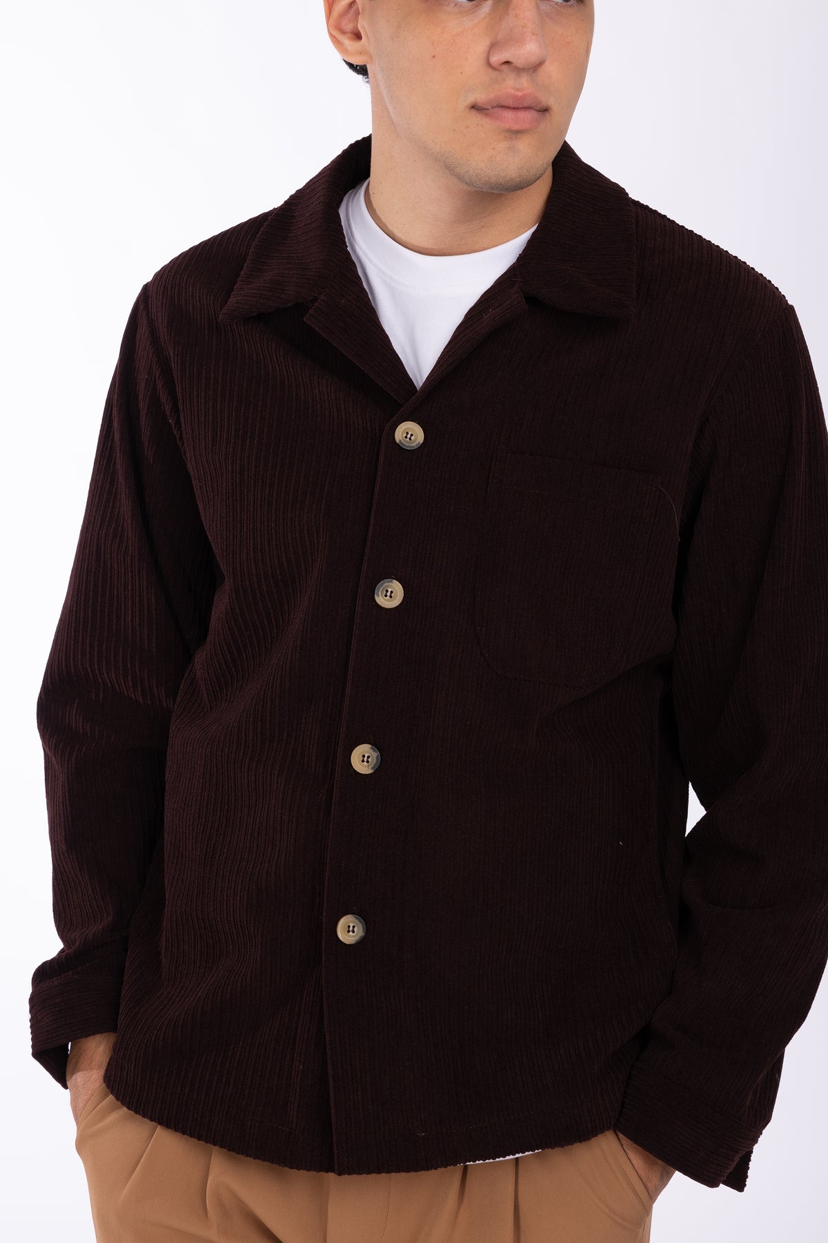 Giacca camicia in velluto a coste larghe|Colore:Cioccolato