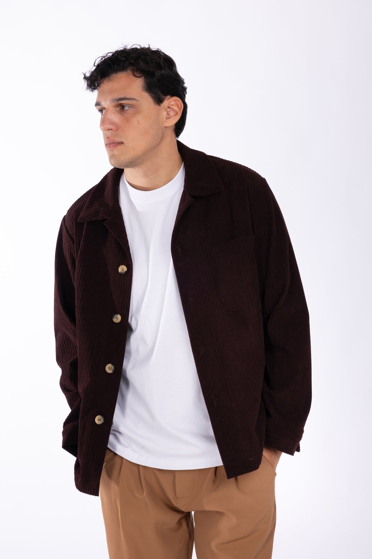 Giacca camicia in velluto a coste larghe|Colore:Cioccolato