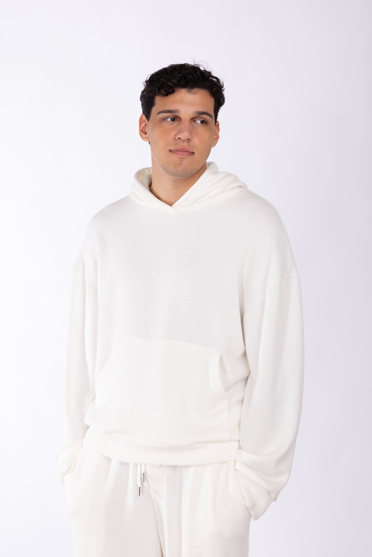 Felpa con cappuccio lavorata in maglia|Colore:Panna