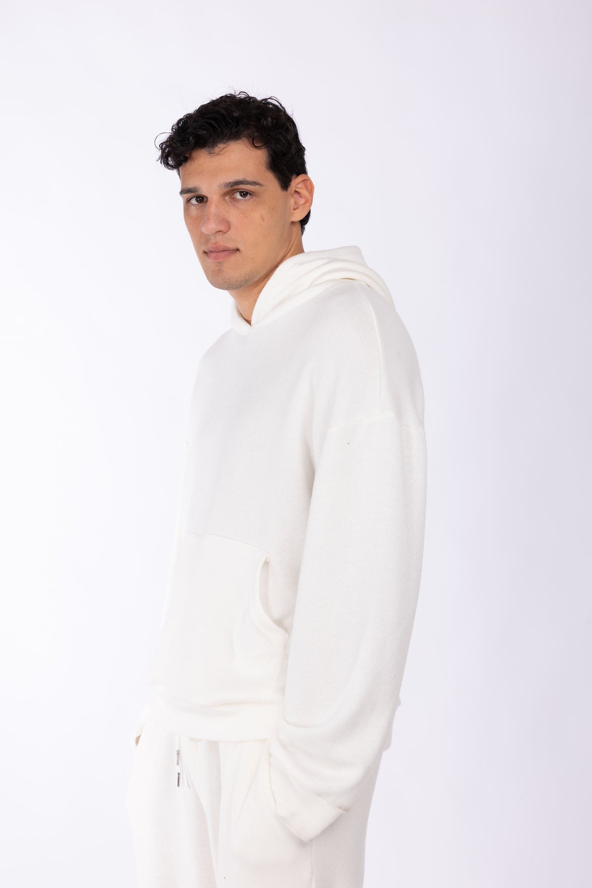 Felpa con cappuccio lavorata in maglia|Colore:Panna