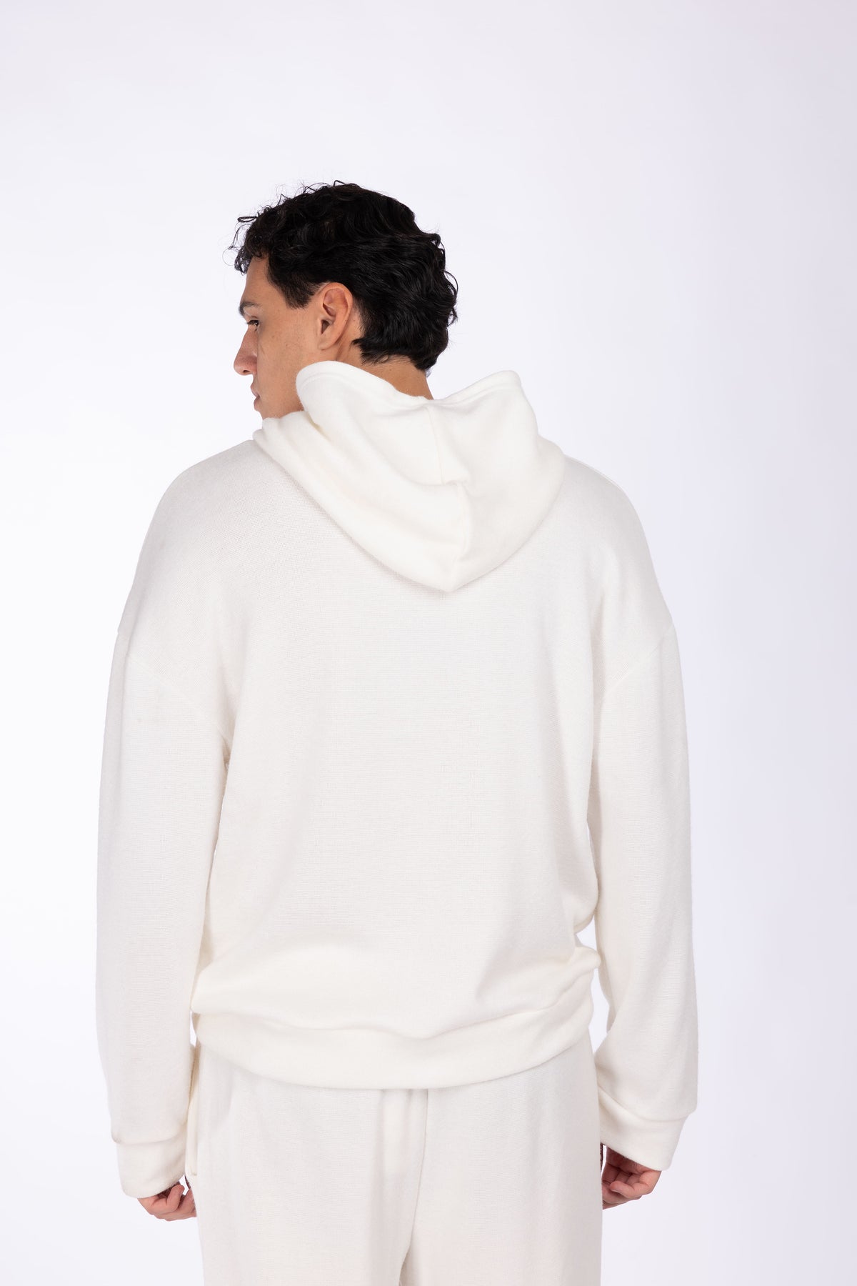 Felpa con cappuccio lavorata in maglia|Colore:Panna