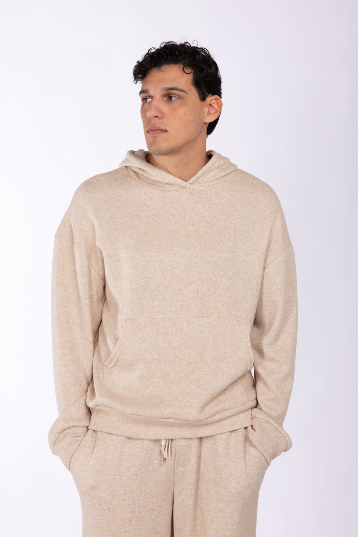 Felpa con cappuccio lavorata in maglia|Colore:Fango