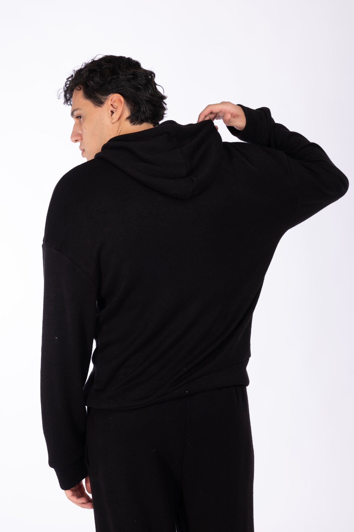 Felpa con cappuccio lavorata in maglia|Colore:Nero