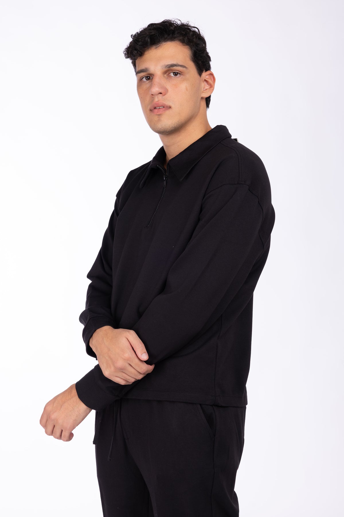 Felpa modello polo con zip|Colore:Nero