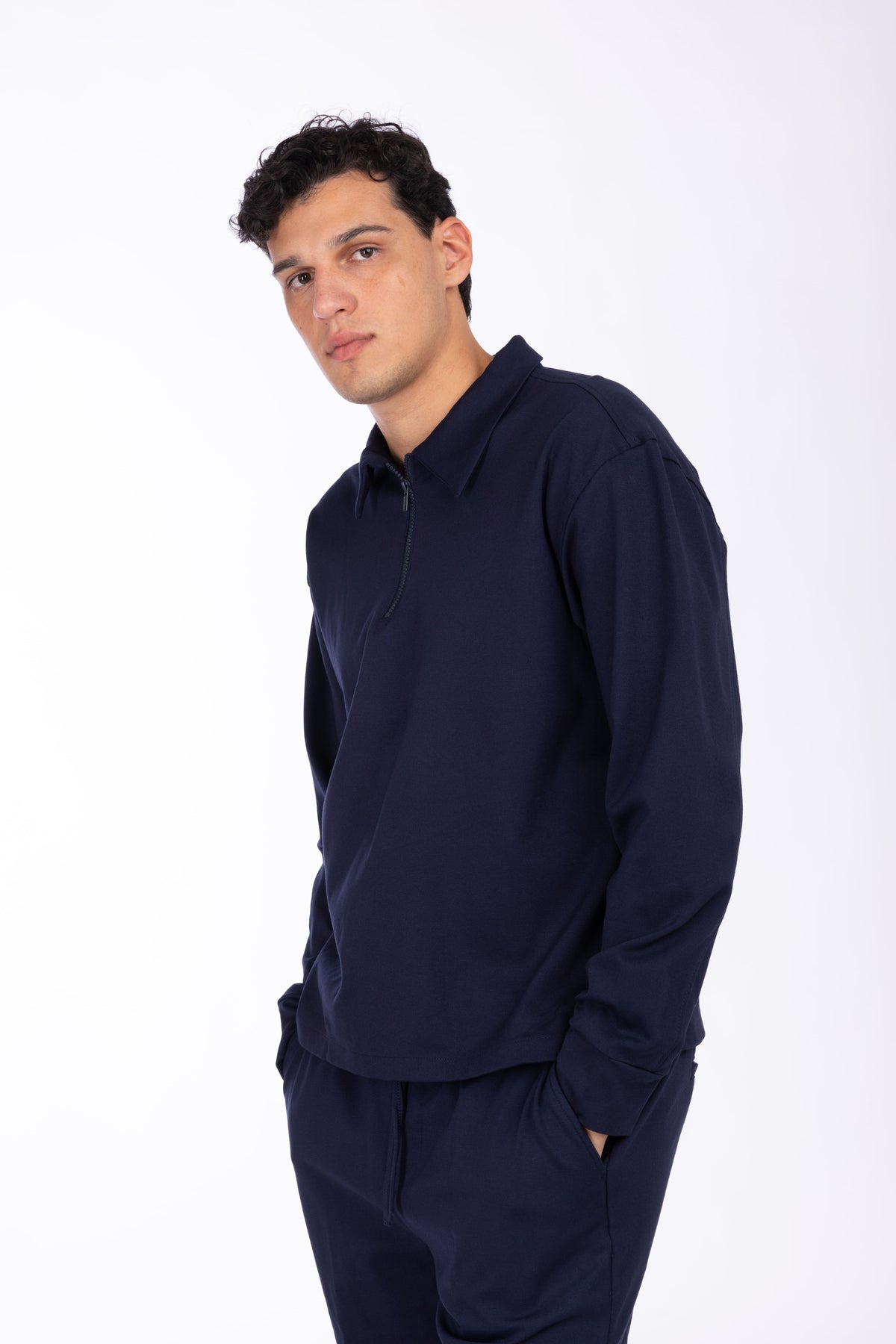 Felpa modello polo con zip|Colore:Blue