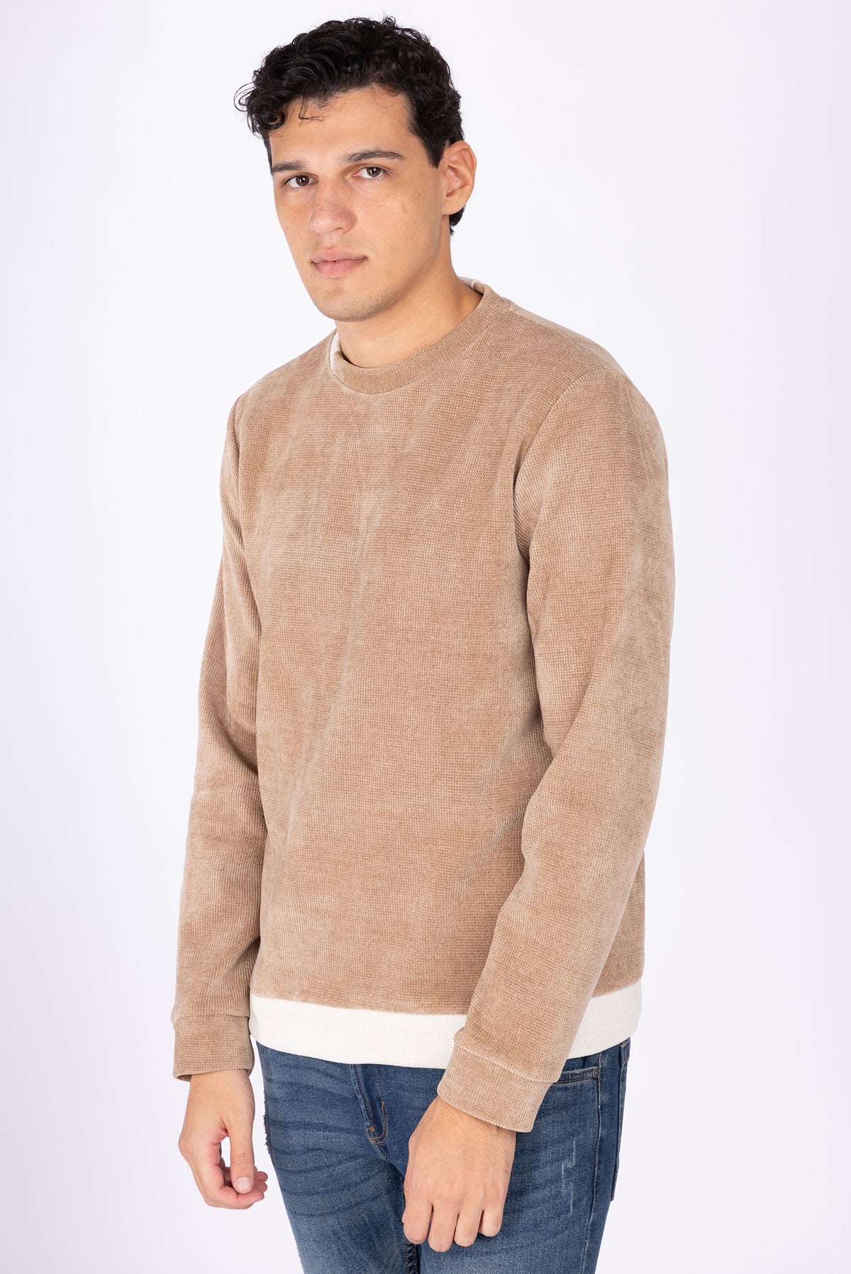 Maglia costine con collo bicolore|Colore:Tortora/panna
