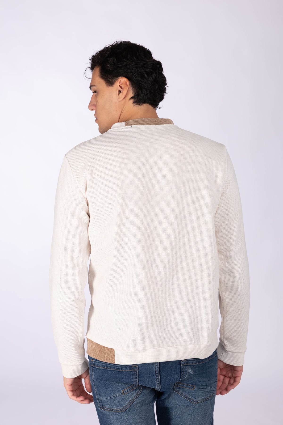 Maglia costine con collo bicolore|Colore:Panna/tortora