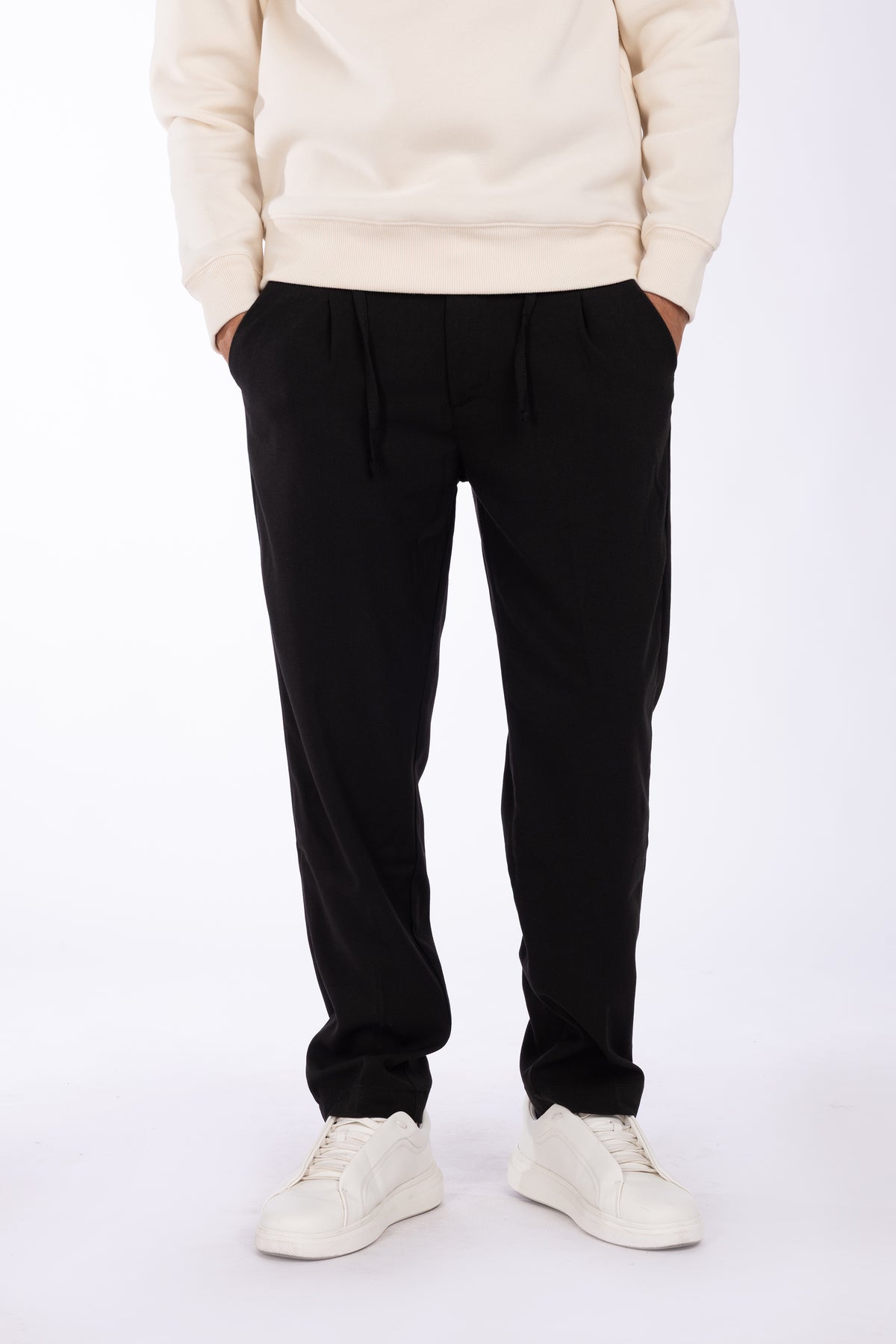 Pantaloni con coulisse e tasche a filo|Colore:Nero