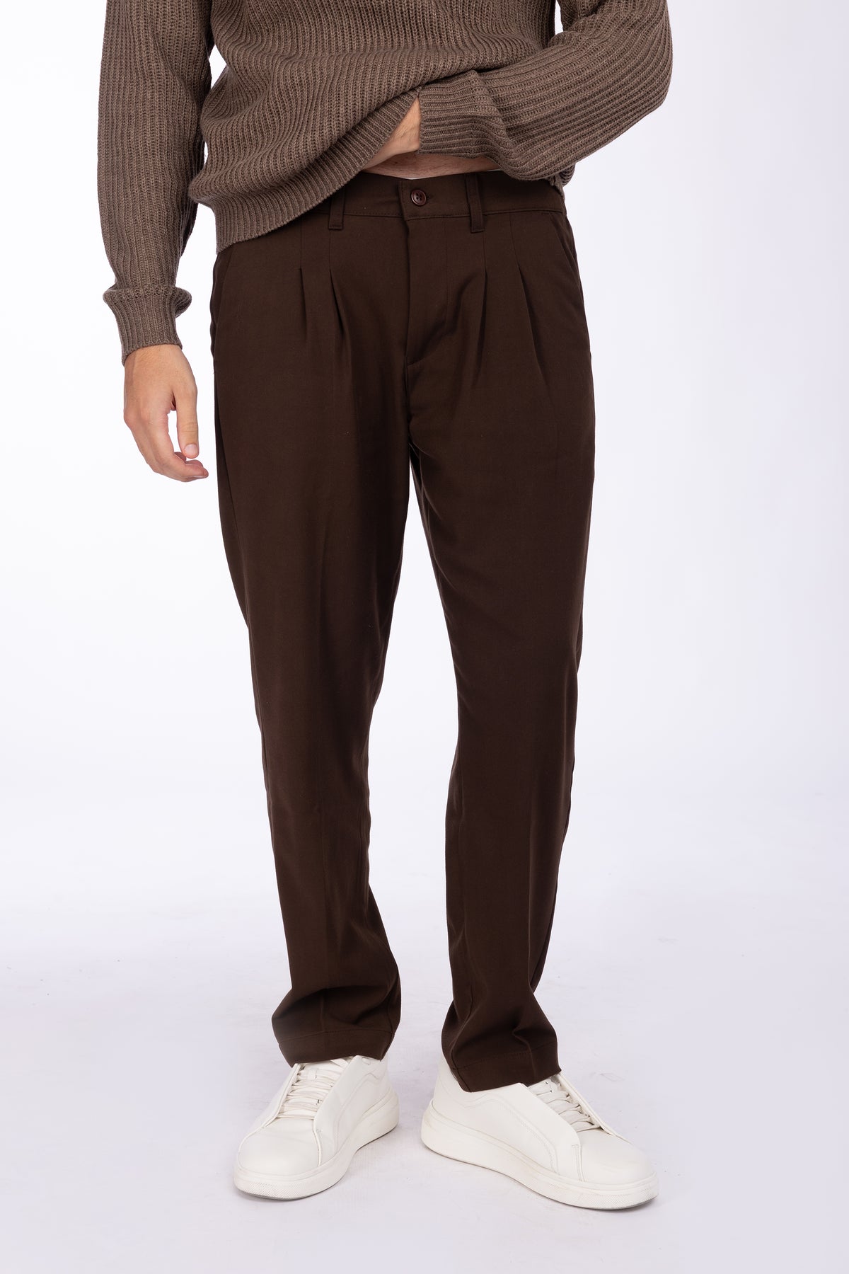 Pantalone con doppie pince|Colore:Cioccolato