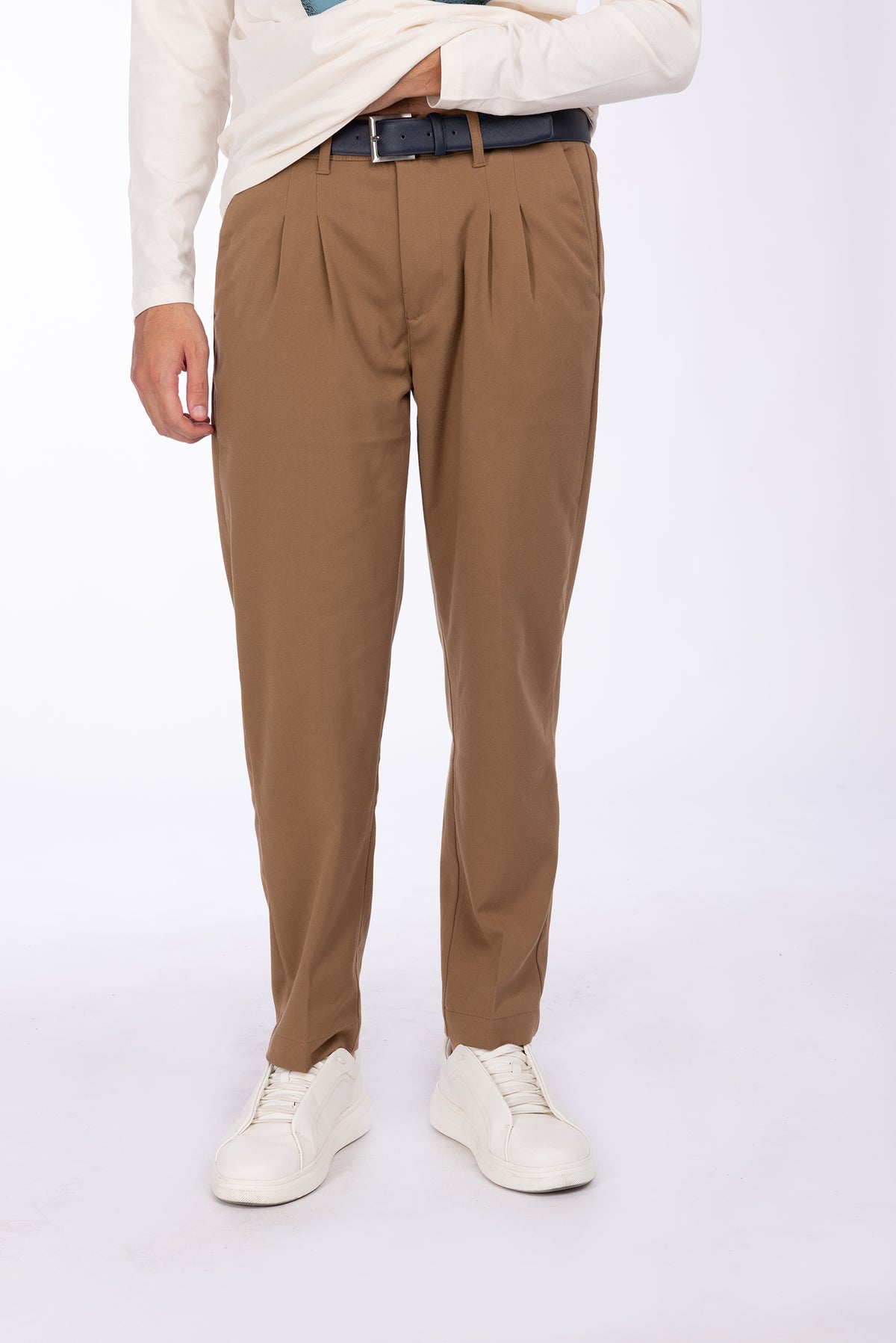Pantalone con doppie pince|Colore:Cammello
