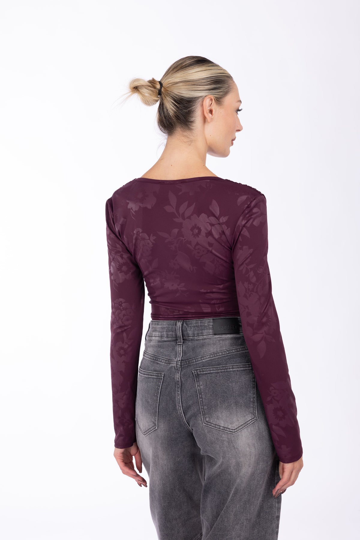 Body Jacquard scollo a V|Colore:Prugna