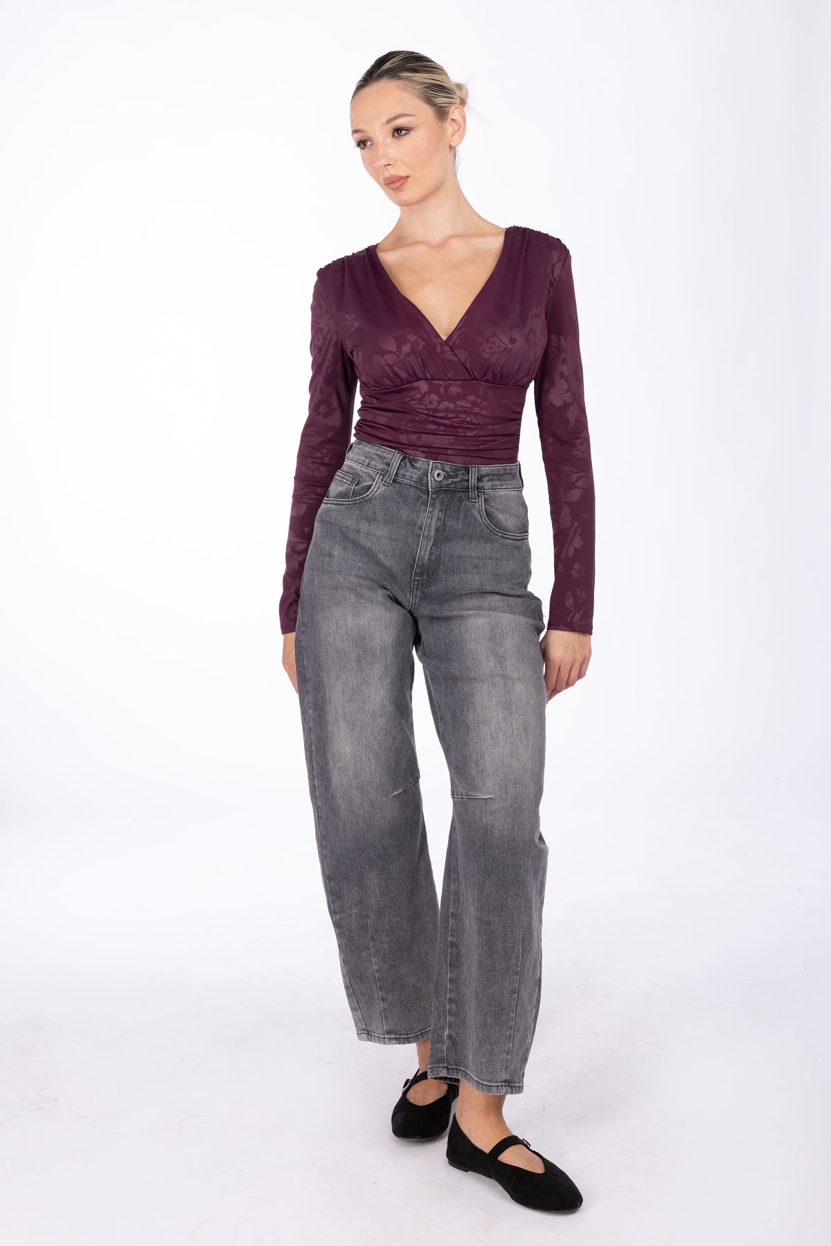 Body Jacquard scollo a V|Colore:Prugna