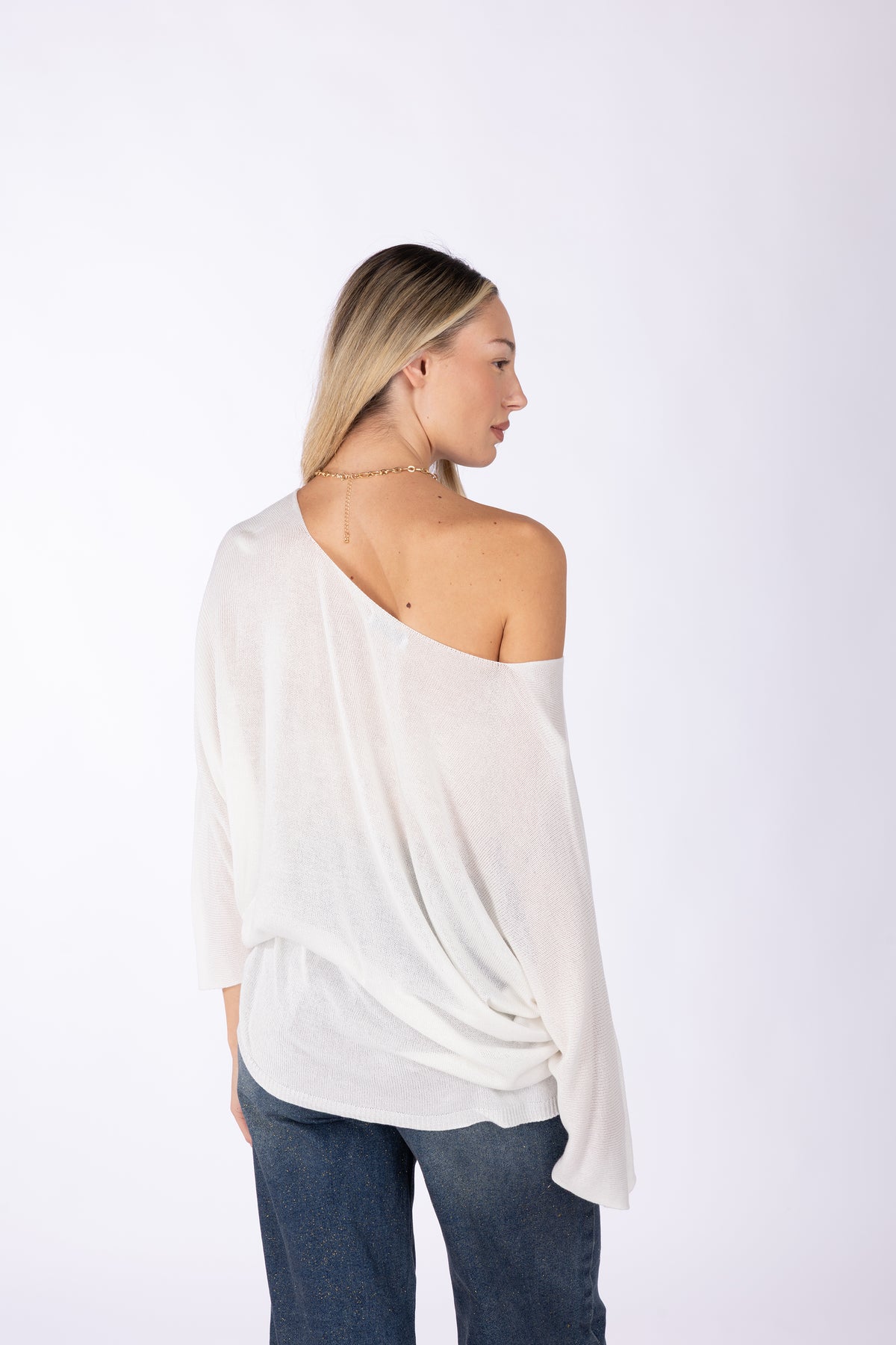Maglia scollo a V ampio effetto barchetta|Colore:Panna