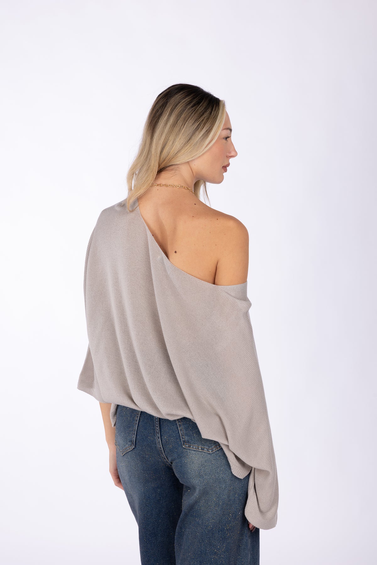 Maglia scollo a V ampio effetto barchetta|Colore:Fango
