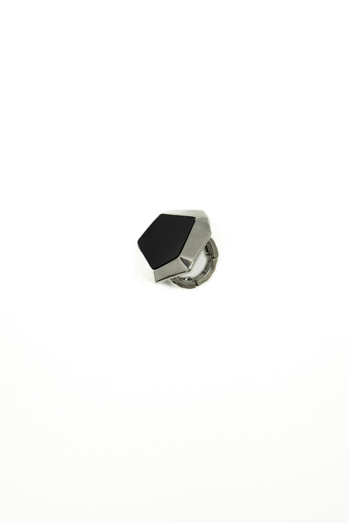 Anello Cocktail Geometrico Esagonale Nero e Argent|Colore:Argento