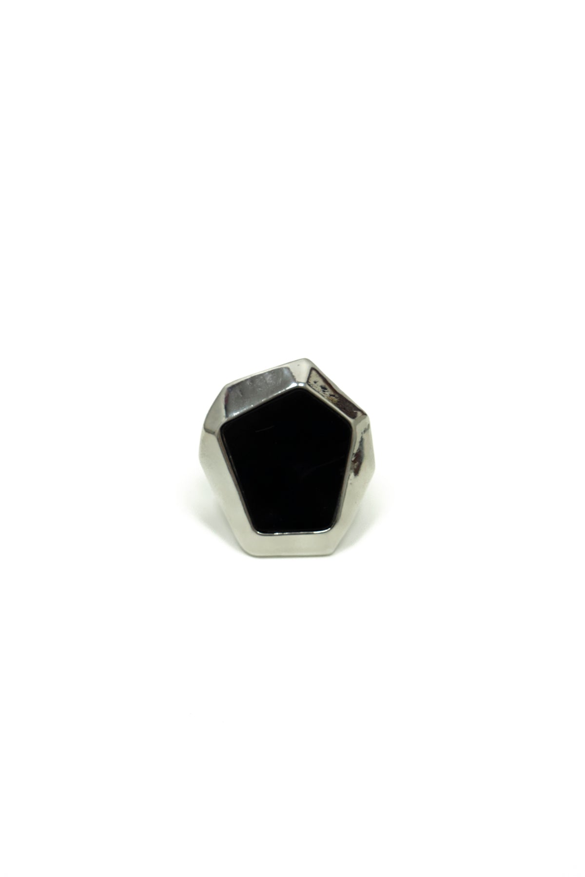 Anello Cocktail Geometrico Esagonale Nero e Argent|Colore:Argento