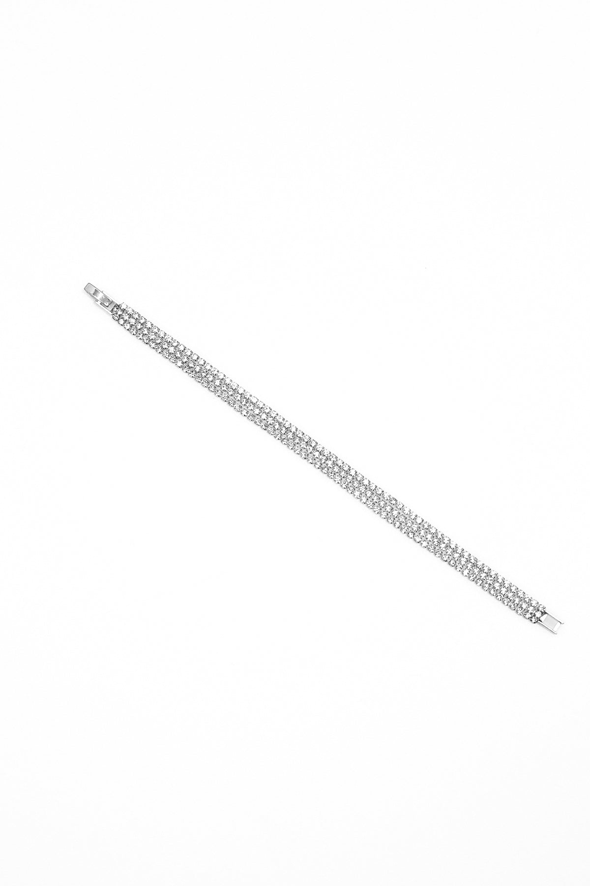 Bracciale tennis a tre file con strass|Colore:Argento