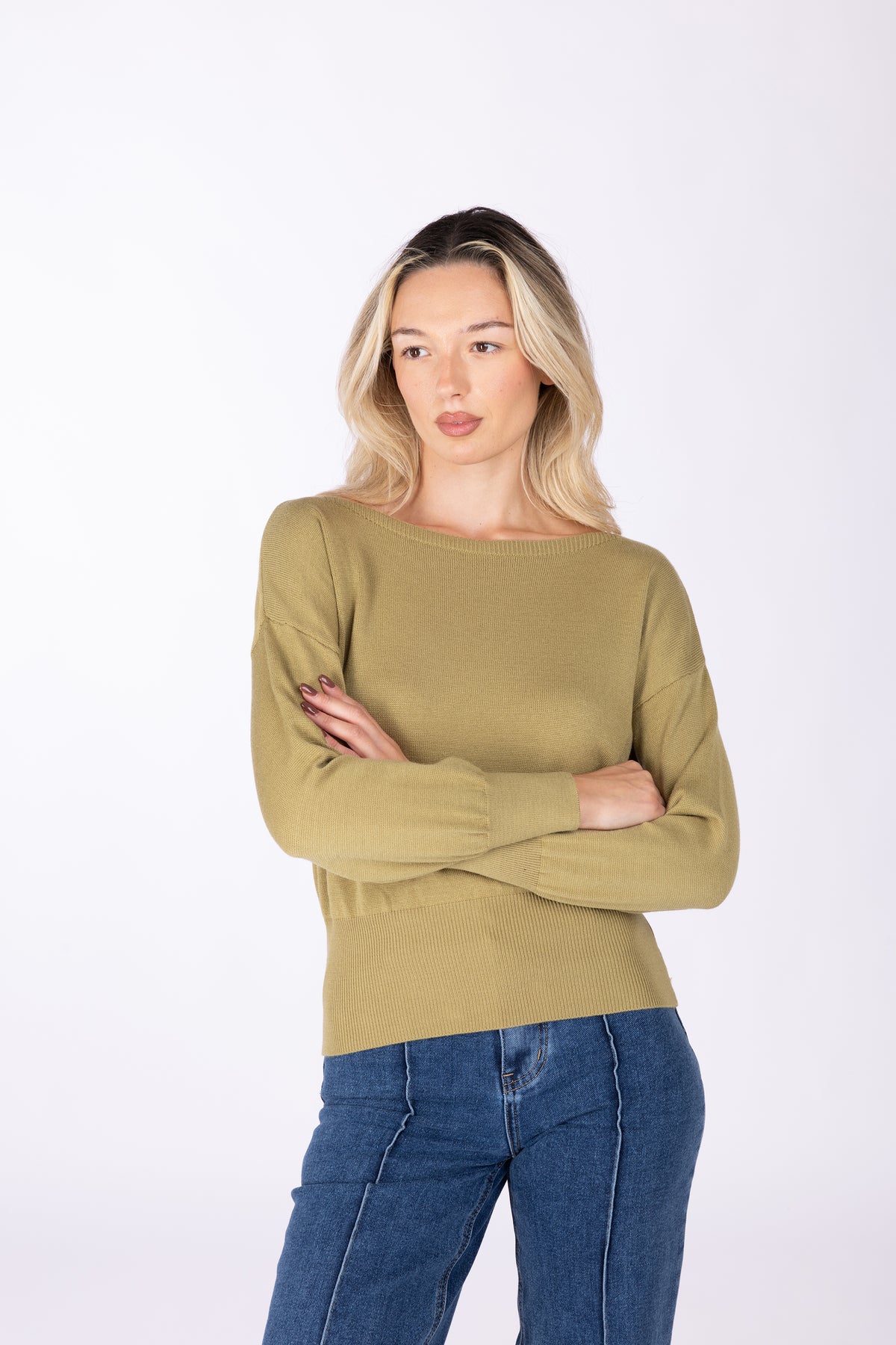 Maglia Cropped scollo barca|Colore:Oliva