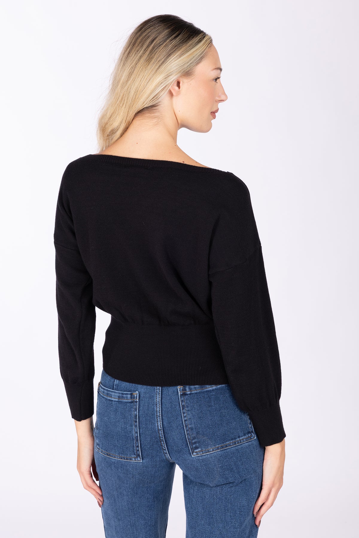 Maglia Cropped scollo barca|Colore:Nero