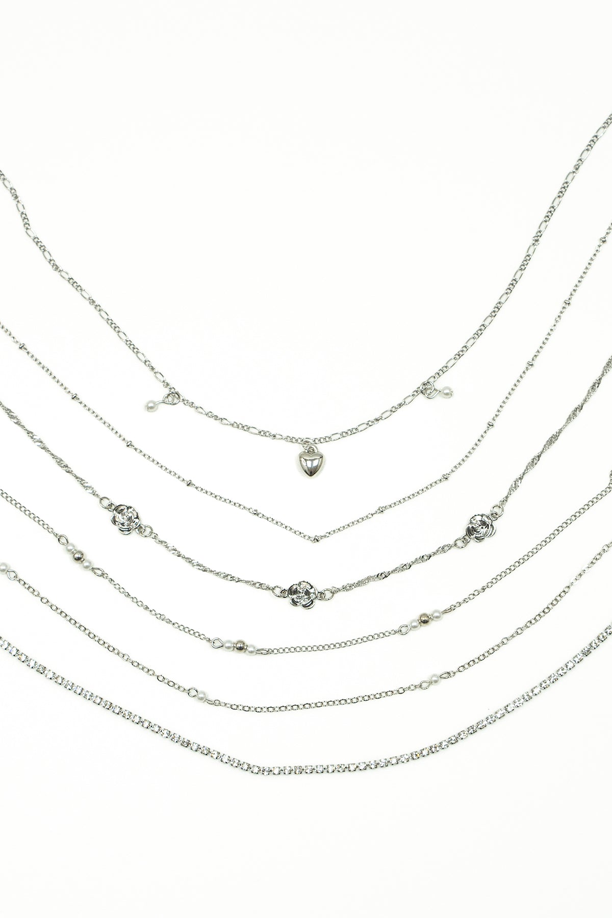 Collana multi fili con rosa|Colore:Argento