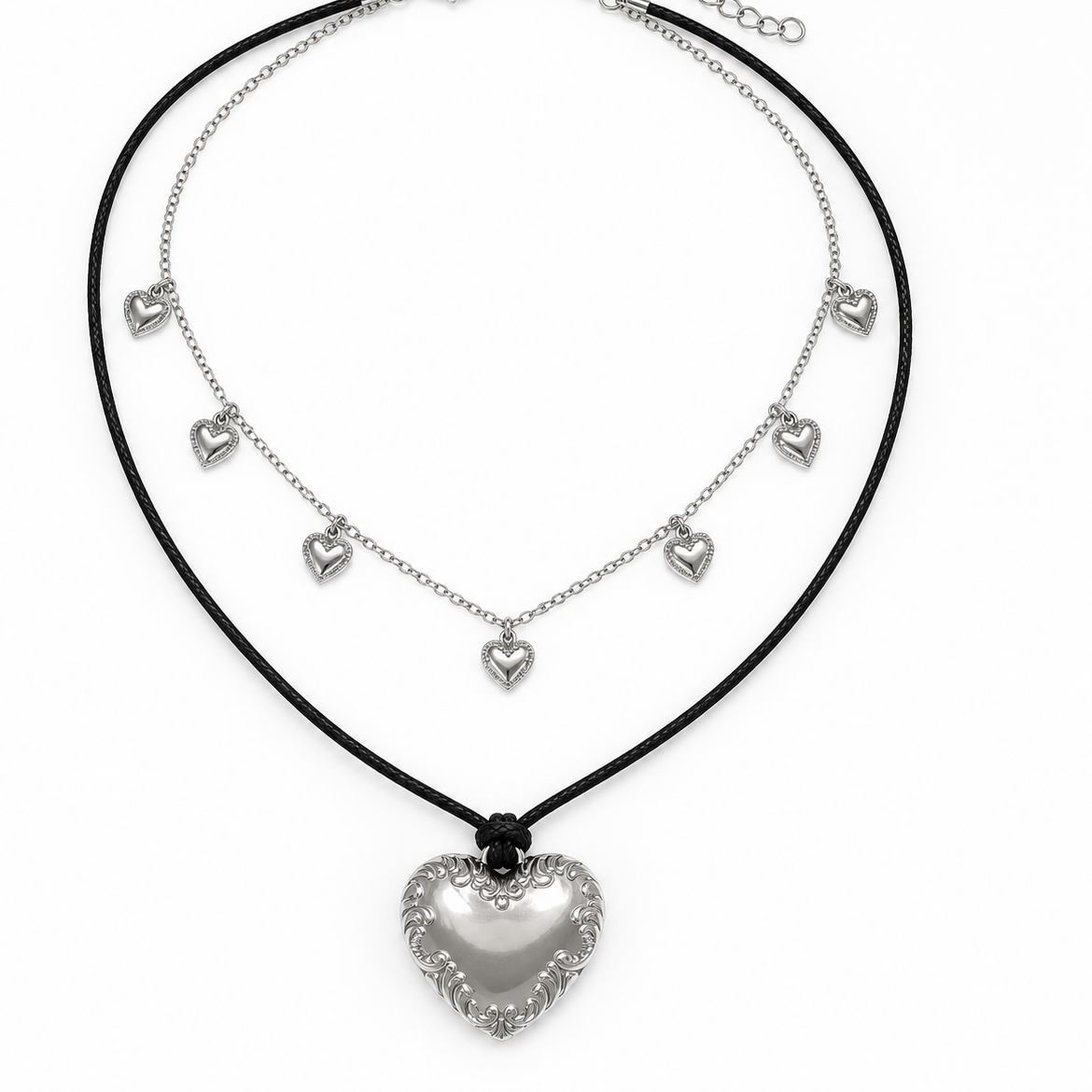 Collana "Cuore Sacro" con Cordino e catena|Colore:Argento