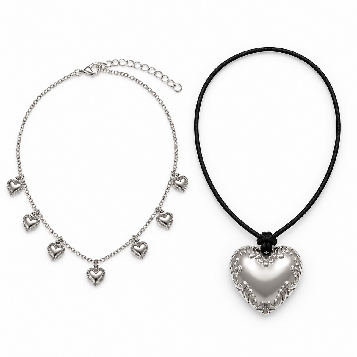 Collana "Cuore Sacro" con Cordino e catena|Colore:Argento
