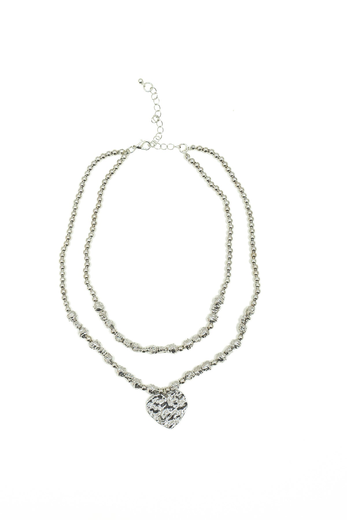 Collana doppio filo con pendente cuore|Colore:Argento