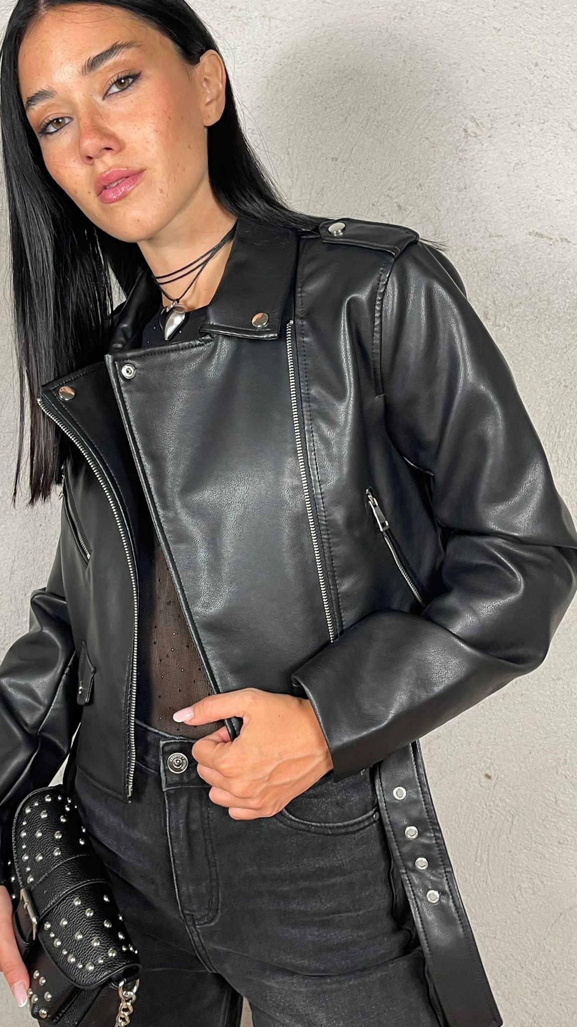 Giubbotto Biker effetto Pelle