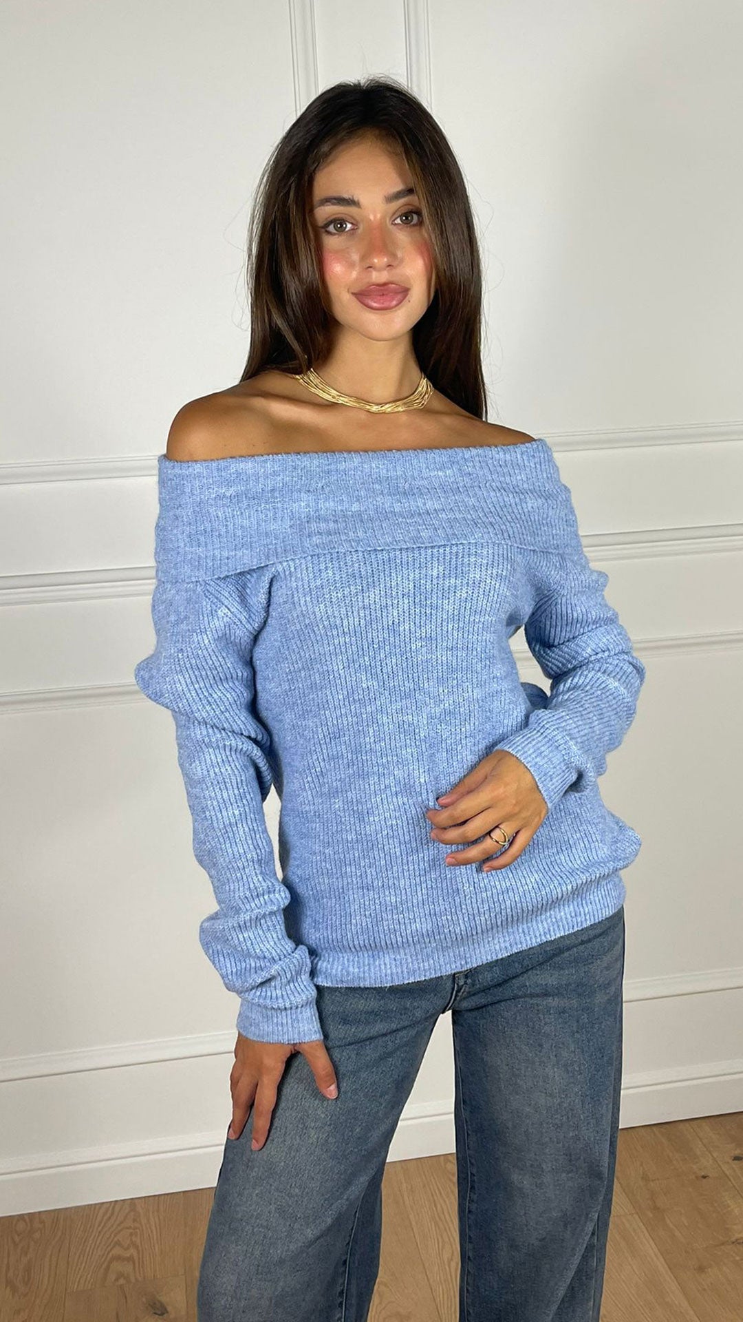 Maxi Pullover scollo a barca|Colore:Polvere