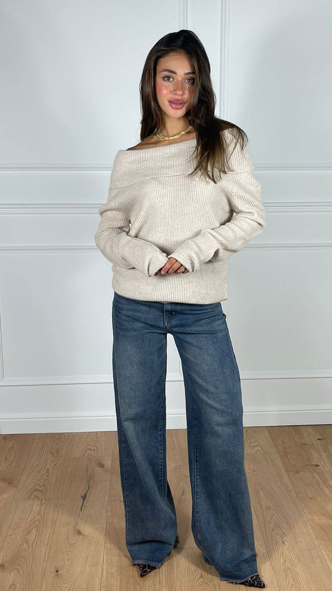 Maxi Pullover scollo a barca|Colore:Beige