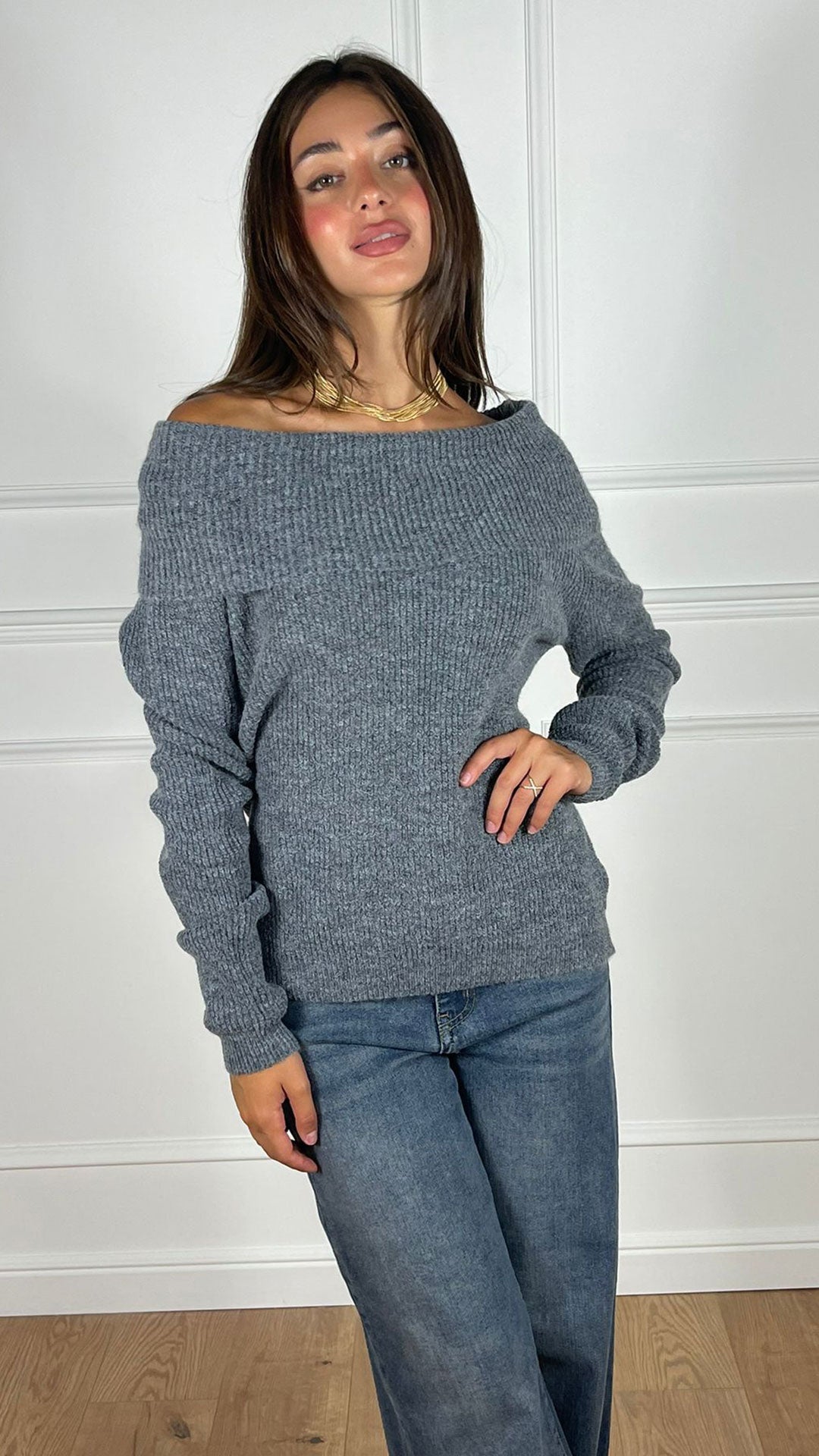 Maxi Pullover scollo a barca|Colore:Grigio
