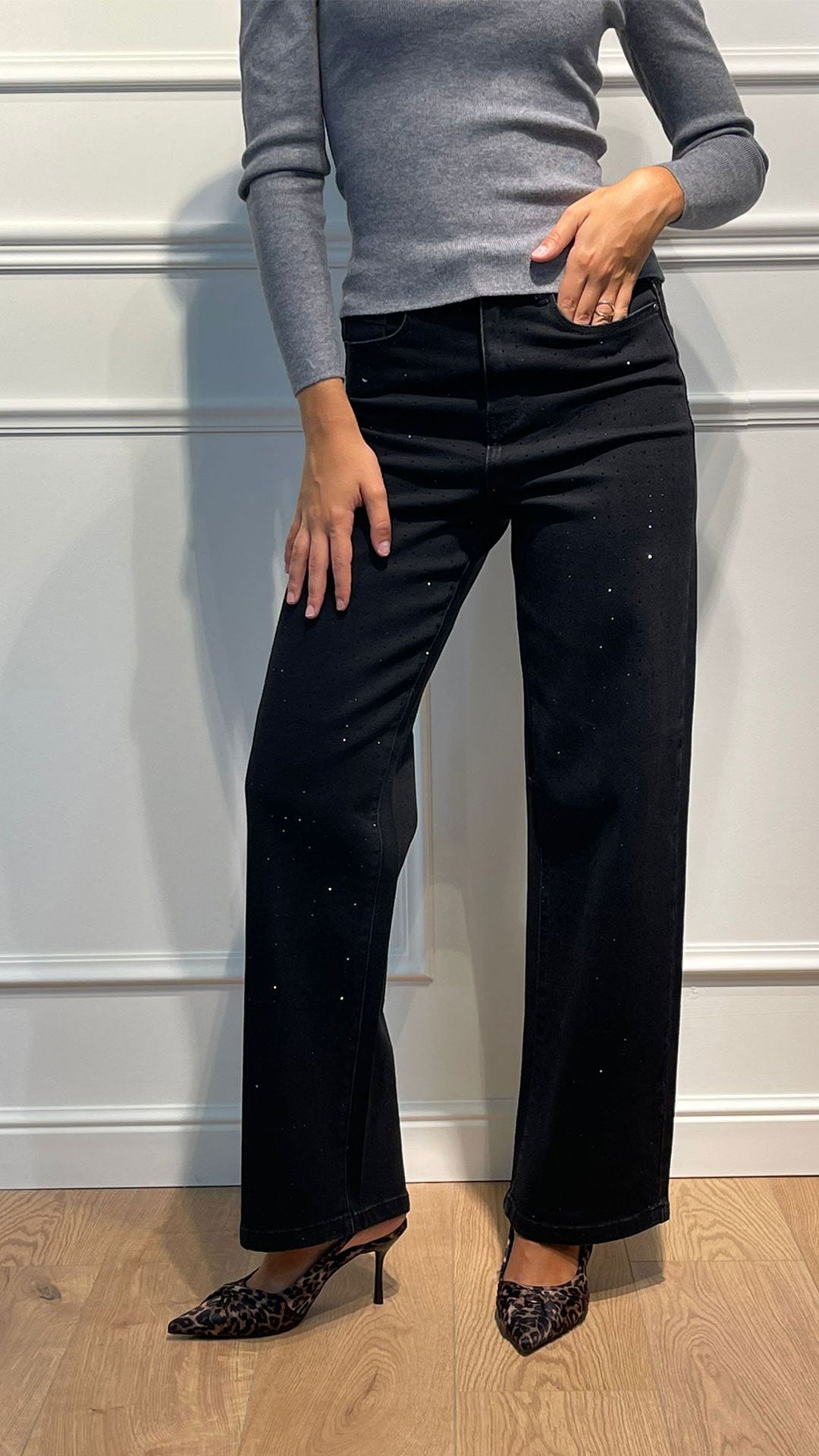 Jeans Wide Leg con strass