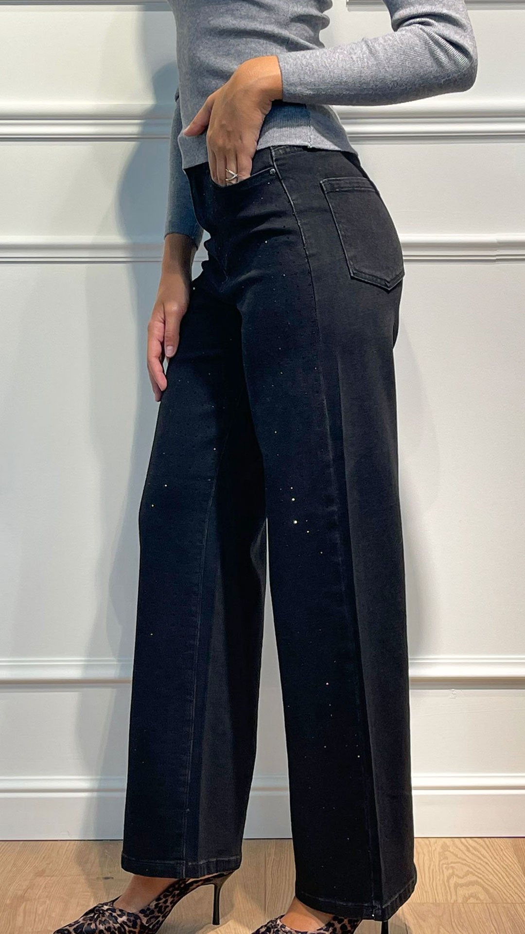 Jeans Wide Leg con strass