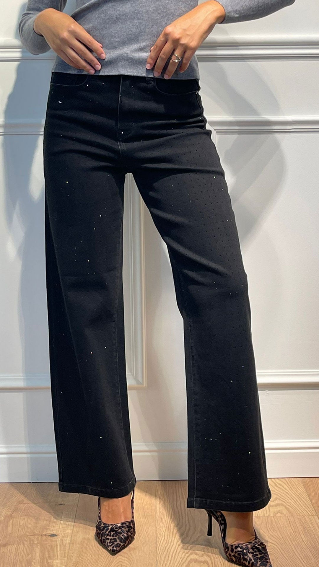 Jeans Wide Leg con strass