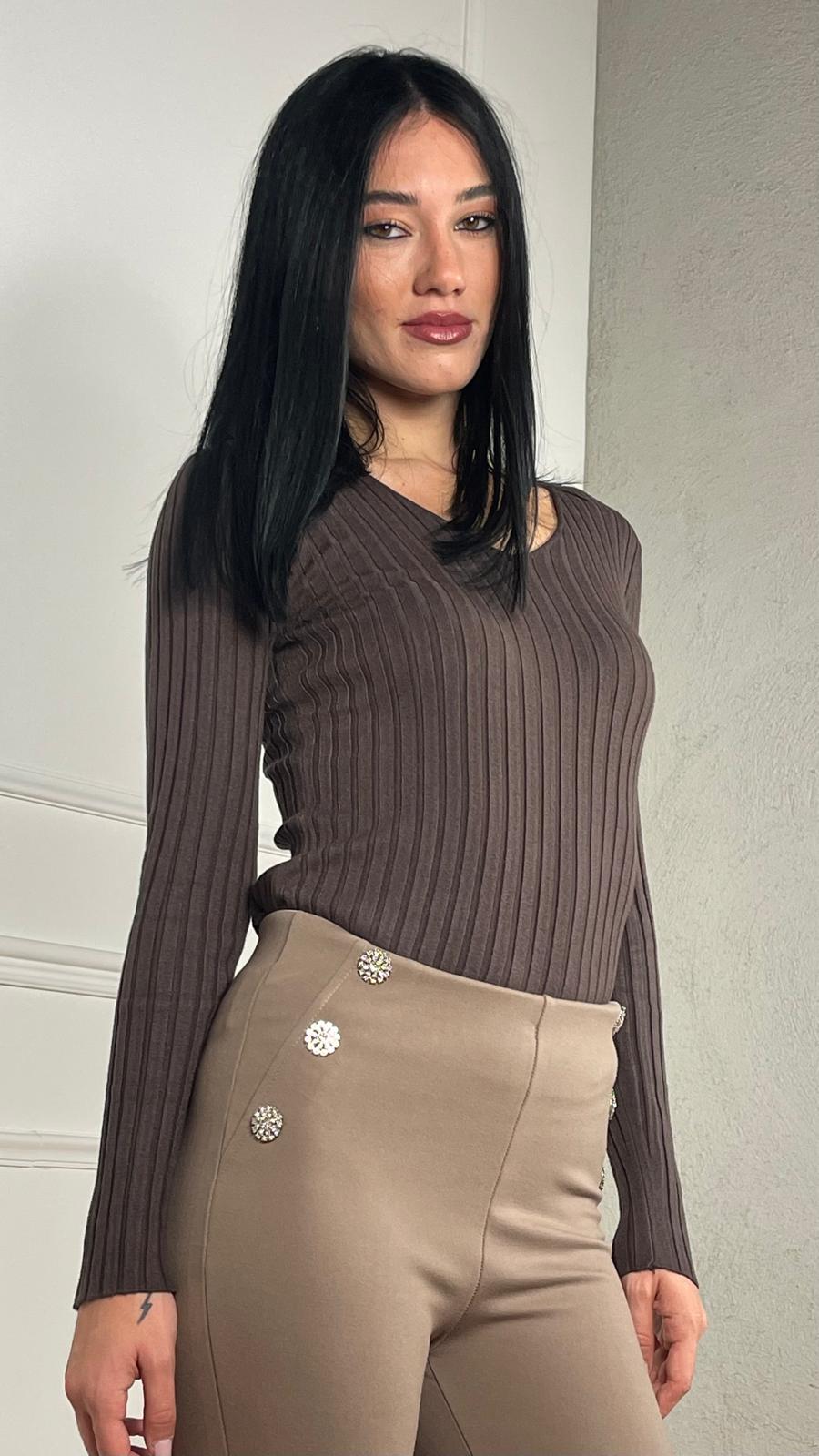 Pantalone con bottoni Strass