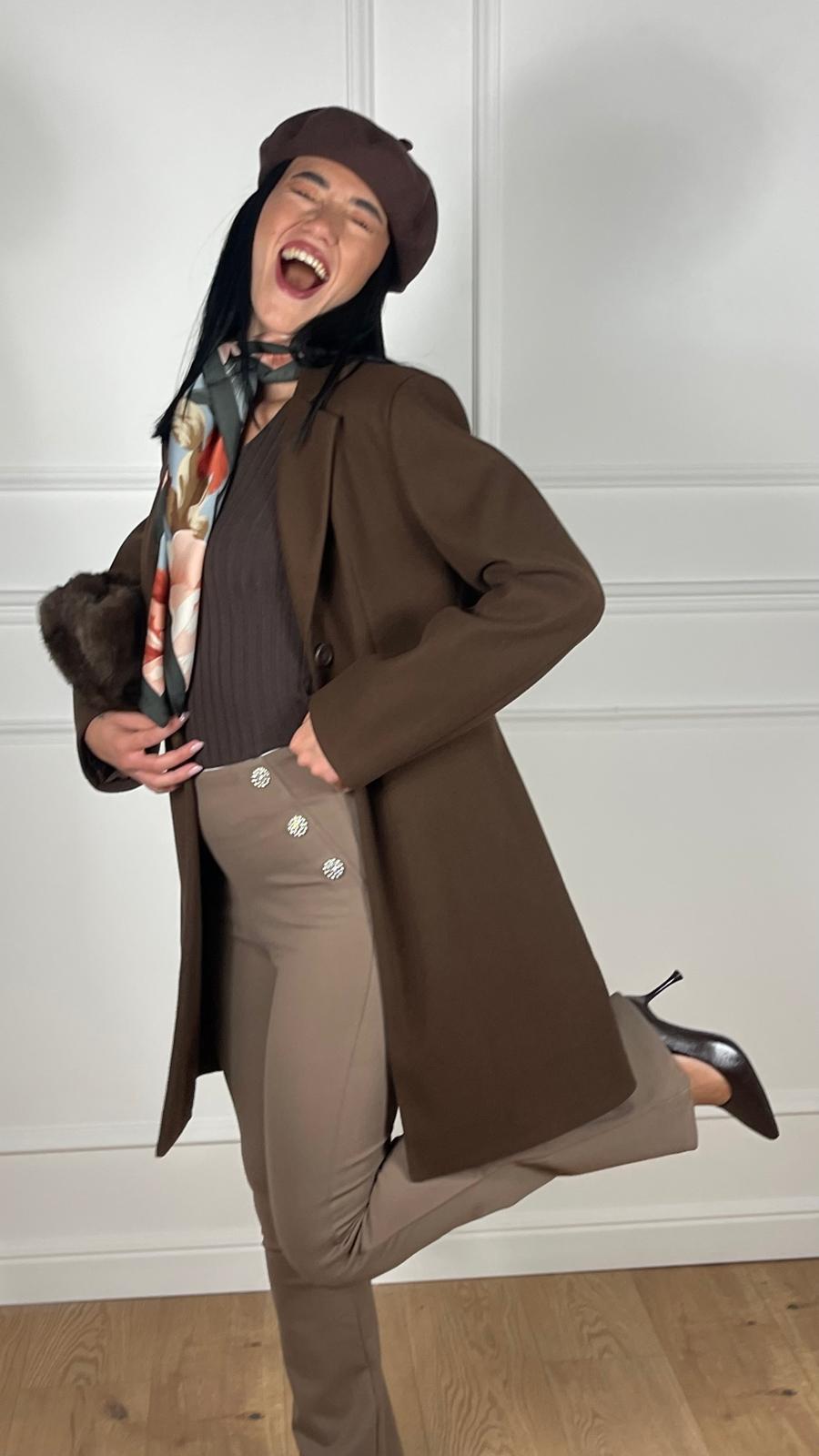 Pantalone con bottoni Strass