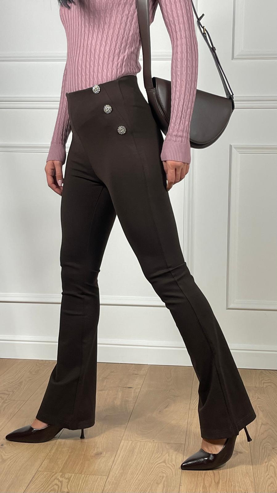 Pantalone con bottoni Strass