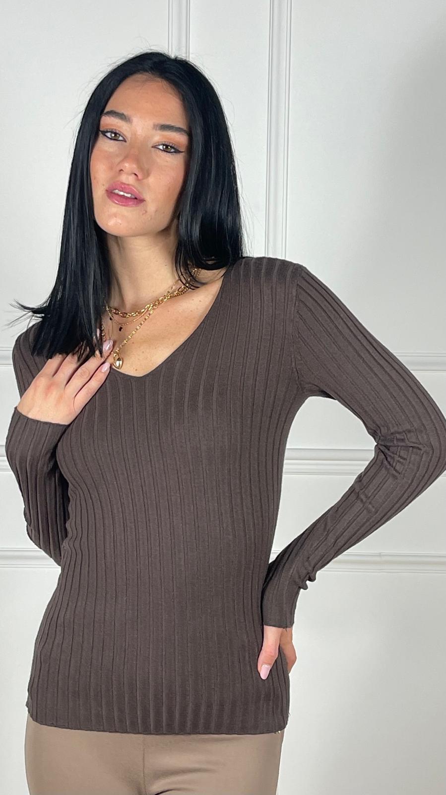 Maglia Scollo V costina