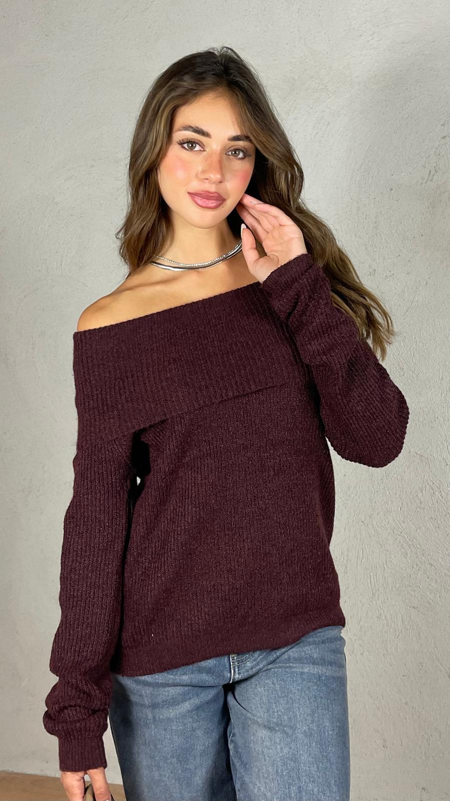 Maxi Pullover scollo a barca|Colore:Bordeaux