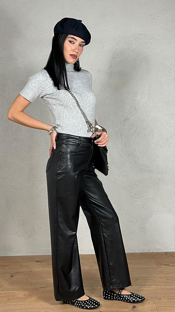 Pantalone Wide Leg effetto pelle