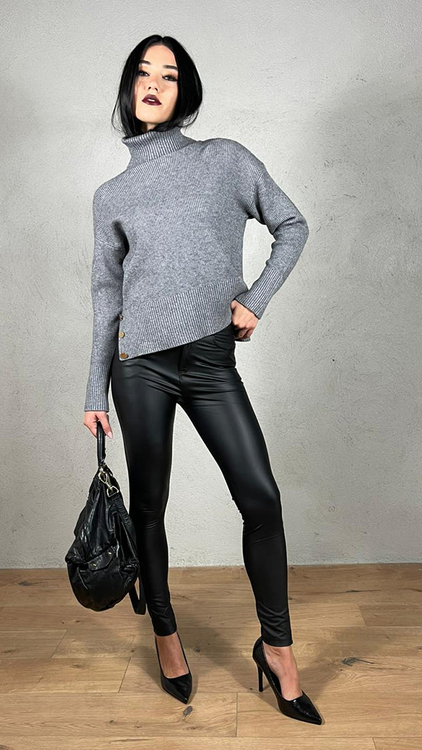 Pantalone termico 5 tasche effetto pelle