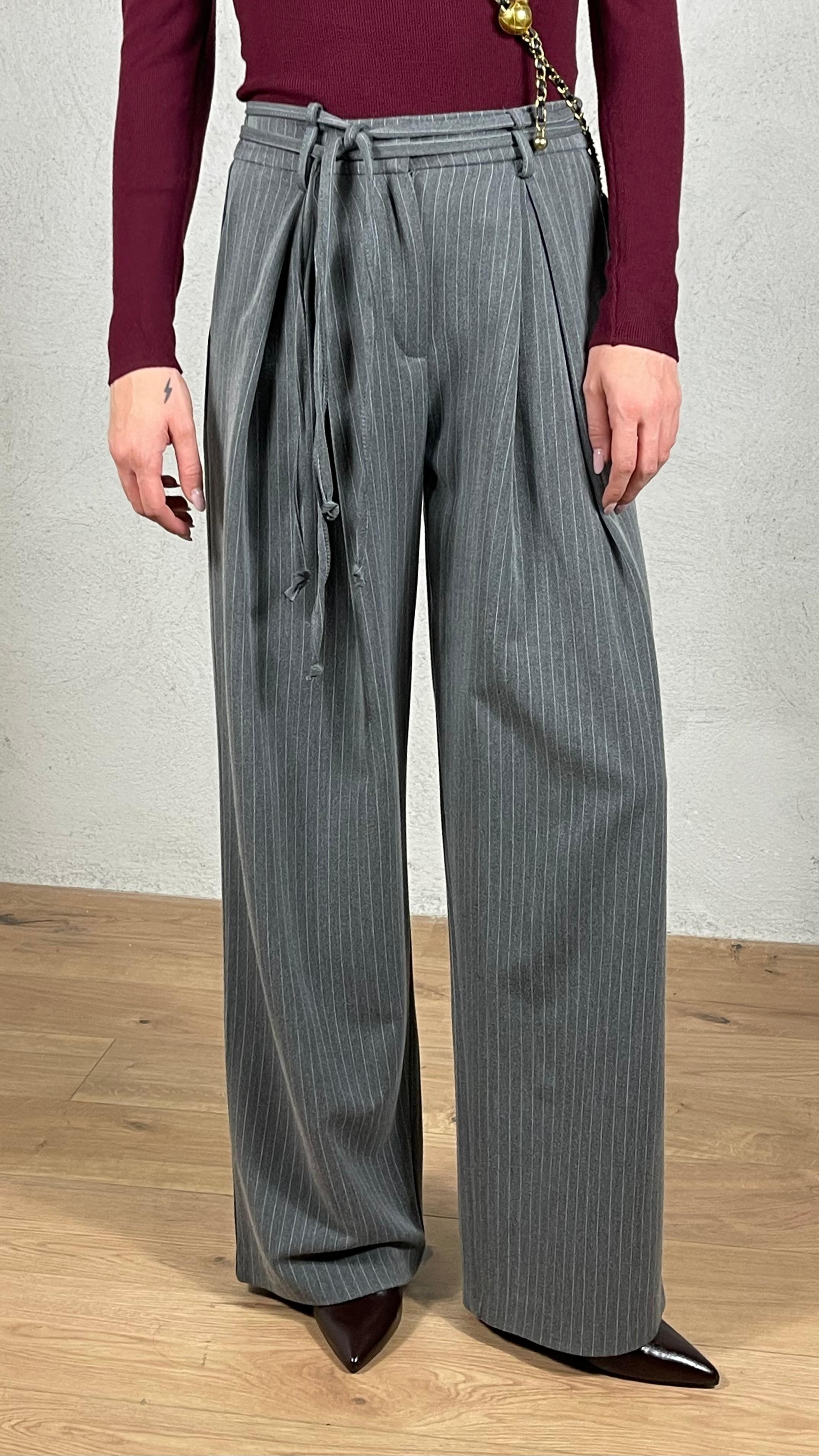 Pantalone gessato maxi pence