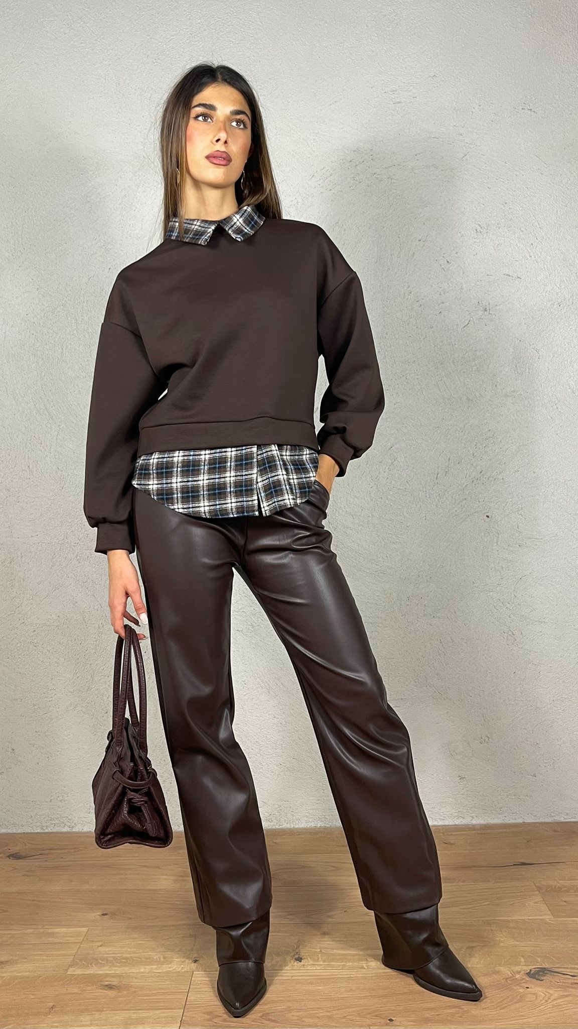 Pantalone effetto pelle wide leg