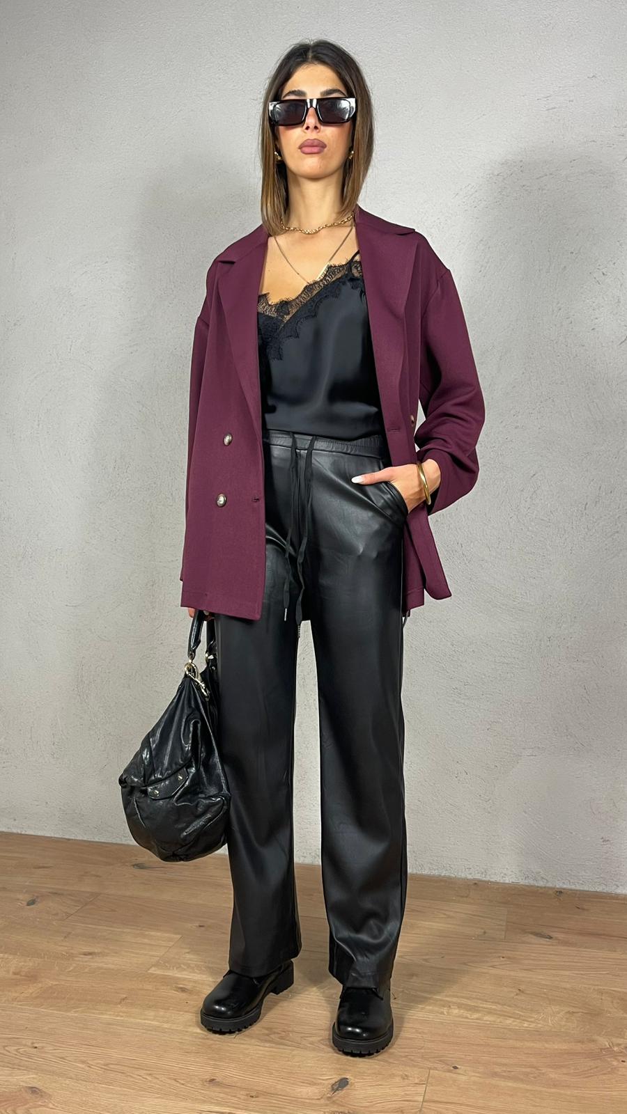 Pantalone effetto pelle wide leg