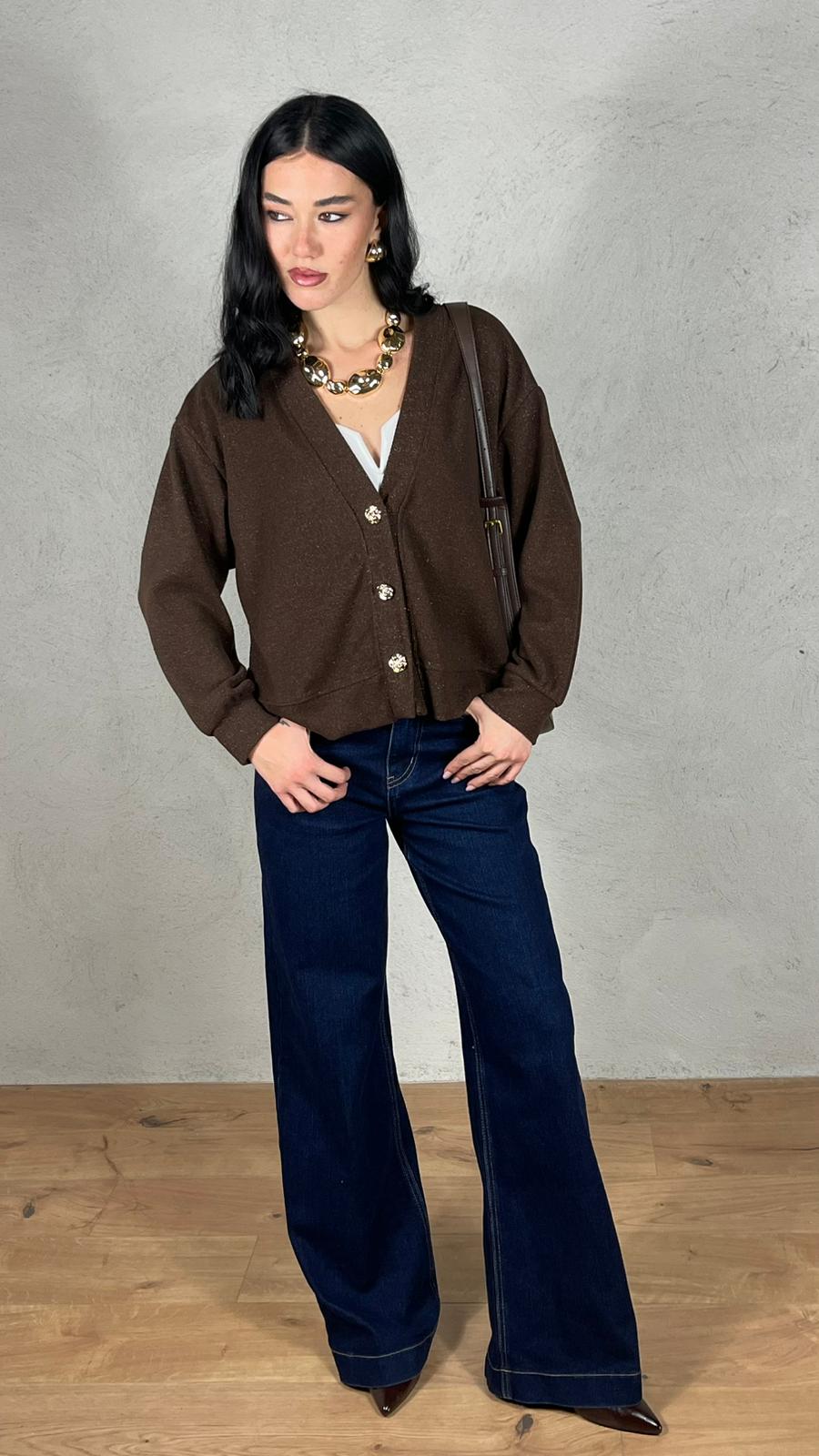 Cardigan bottone fiore oro