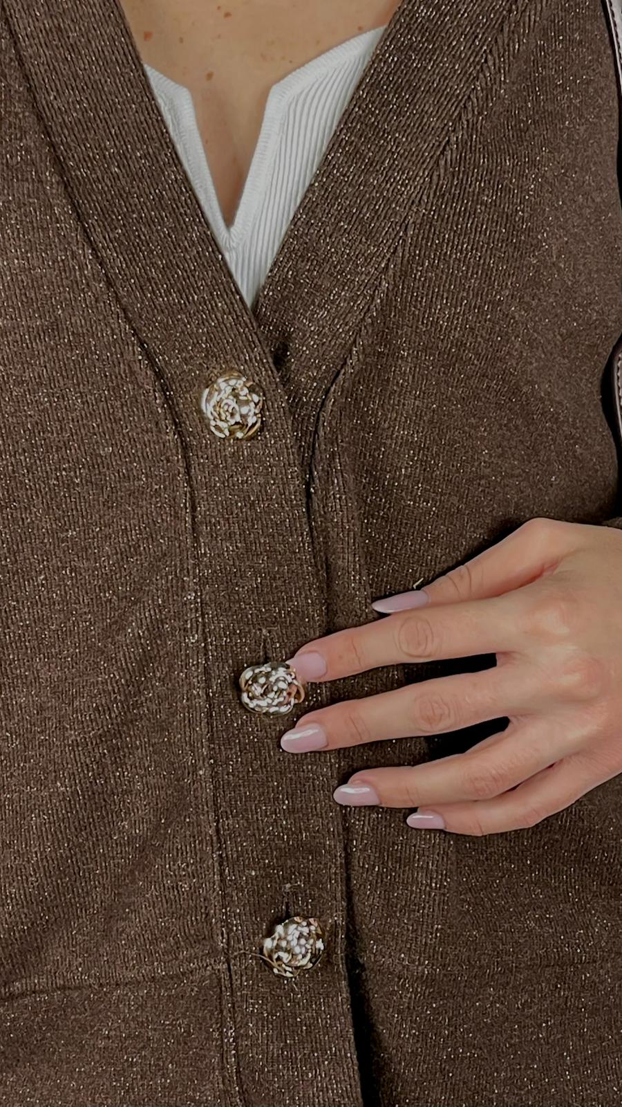 Cardigan bottone fiore oro