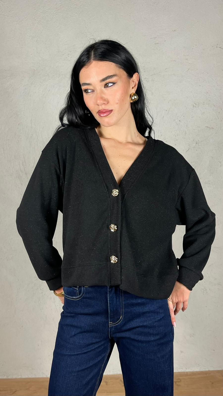 Cardigan bottone fiore oro